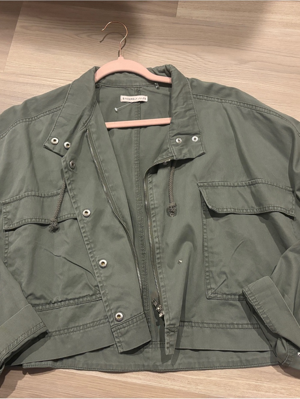 Sincerely Jules Olive Utility Jacket with Drawstring Hood